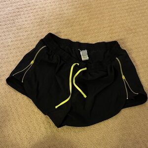 Forever 21 Black Athletic Shorts with Neon Yellow Drawstring